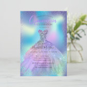 Invitation Robe Ombre, Confetti Holographique Quinceañera (Debout devant)