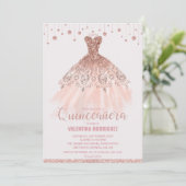 Invitation Robe or Chic Rose Quinceañera 15e anniversaire (Debout devant)