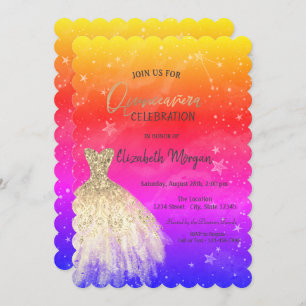 Invitation Robe Or Chic Stars Galaxy Colorful Quinceañera
