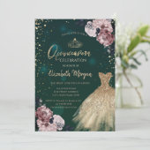 Invitation Robe Or de luxe, Diamants, Fleurs Quinceañera (Debout devant)