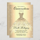 Invitation Robe or élégant Quinceanera (Devant / Derrière)