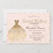 Invitation Robe Or Élégante Diamants Crème Sweet 16 (Devant)