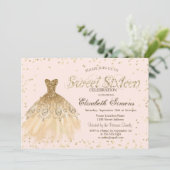 Invitation Robe Or Élégante Diamants Crème Sweet 16 (Debout devant)