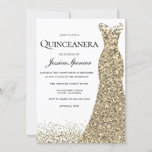 Invitation Robe or Parties scintillant élégante Quinceanera I