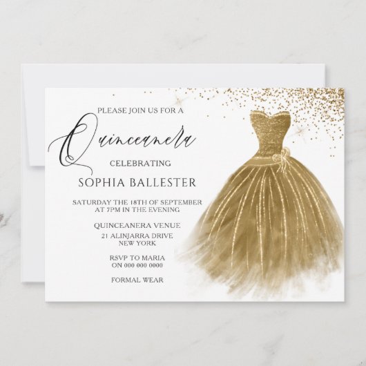 Invitation Robe Or Parties scintillant Or Gown Quinceanera (Devant)