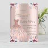 Invitation Robe or Rose chic Floral Quinceañera (Debout devant)