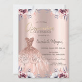 Invitation Robe or Rose chic Floral Quinceañera (Devant)