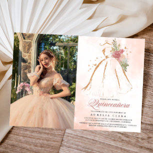 Invitation Robe or rose de Quinceañera 15e anniversaire