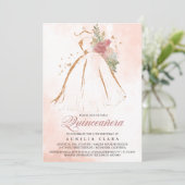 Invitation Robe or rose de Quinceañera 15e anniversaire (Debout devant)