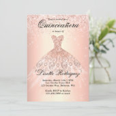 Invitation Robe or Rose élégante Quinceanera (Debout devant)