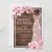 Invitation Robe or Rose flush Blush Fête des mariées rustique (Devant)