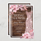 Invitation Robe or Rose flush Blush Fête des mariées rustique (Devant / Derrière)