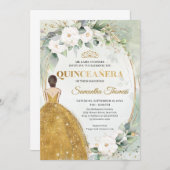 Invitation Robe or tiara couronne blanche roses verdure (Devant / Derrière)