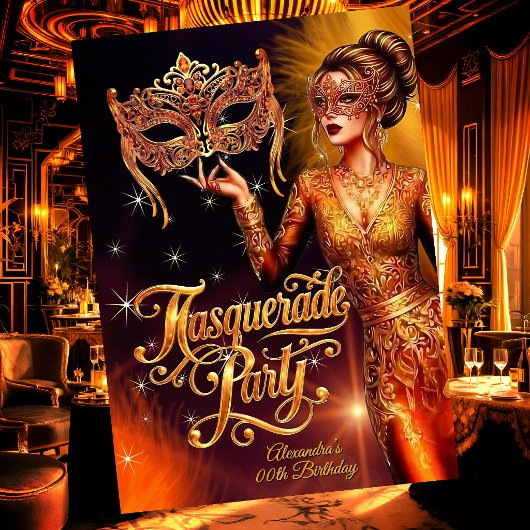 Invitation Robe orange doré spectaculaire de masquerade d'ann