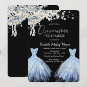 Invitation Robe pailletée bleue fleurs bohèmes (Devant / Derrière)
