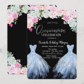 Invitation Robe pailletée chic fleurs bleues roses (Devant / Derrière)