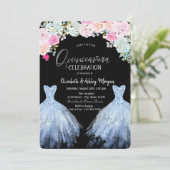 Invitation Robe pailletée chic fleurs bleues roses (Debout devant)