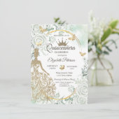 Invitation Robe pailletée chic, papillons roses verts  (Debout devant)