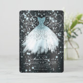 Invitation Robe pailletée grise, bleue et argentée Fête douce (Debout devant)