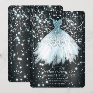 Invitation Robe Pailletée Grise Bleue et Argentée Fête Sweet 