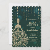 Invitation Robe Pailletée Or Chic Vert Shower de Mariage (Devant)