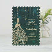 Invitation Robe Pailletée Or Chic Vert Shower de Mariage (Debout devant)