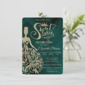 Invitation Robe pailletée or, Diamants Vert Douce 16 (Debout devant)