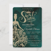 Invitation Robe pailletée or, Diamants Vert Douce 16 (Devant)