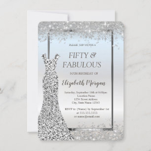 Invitation Robe Paillettes Argent Confettis 50 ans Anniversai