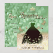 Invitation Robe papillon bokeh verte Quinceañera (Devant / Derrière)