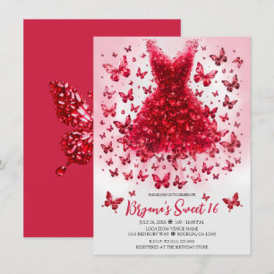 Invitation Robe Papillon Cristal Rubis Rouge Pierre de Naissa