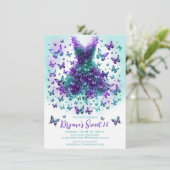 Invitation Robe papillon cristal sarcelle et violet  (Debout devant)