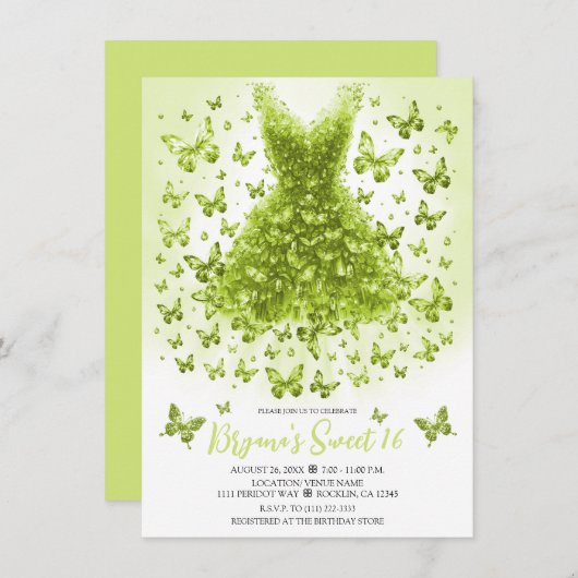 Invitation Robe papillon en cristal Peridot Août Pierre d'nai (Devant / Derrière)