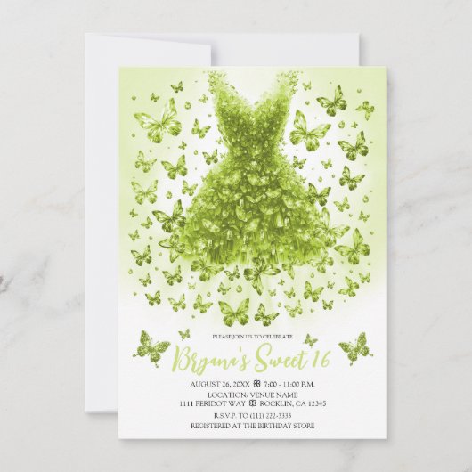 Invitation Robe papillon en cristal Peridot Août Pierre d'nai (Devant)