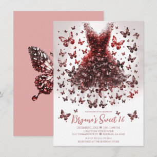 Invitation Robe Papillon en Cristal Rose Gold