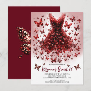 Invitation Robe Papillon Grenat Rouge Foncé Pierre de Naissan