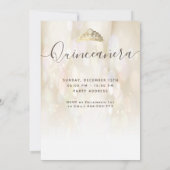 Invitation Robe papillon or bokeh moderne tiara Quince (Dos)