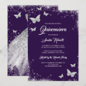 Invitation Robe papillon pourpre à l'aquarelle Quinceanera (Devant / Derrière)