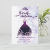 Invitation Robe papillon pourpre bokeh moderne tiara doux 16 (Debout devant)