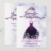 Invitation Robe papillon pourpre bokeh moderne tiara doux 16 (Devant / Derrière)