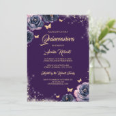 Invitation Robe papillon pourpre or étincelante Quinceanera (Debout devant)
