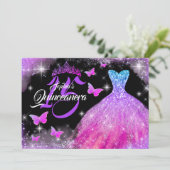 Invitation Robe papillon rose violet bleu Quinceanera (Debout devant)
