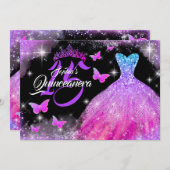 Invitation Robe papillon rose violet bleu Quinceanera (Devant / Derrière)
