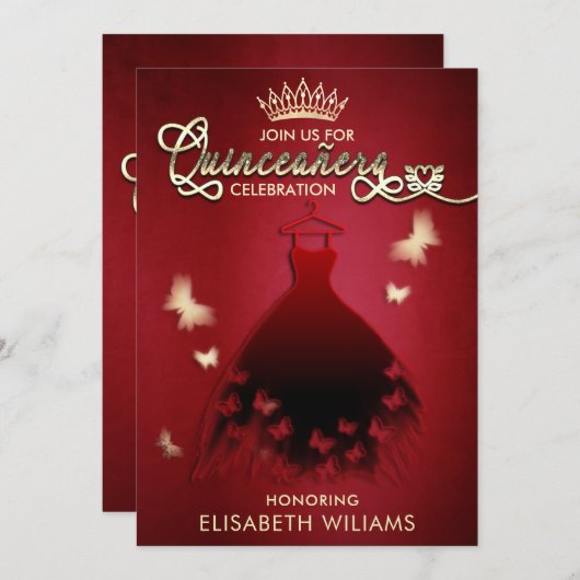 Invitation Robe papillon rouge cool moderne Quince (Devant / Derrière)