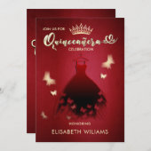 Invitation Robe papillon rouge cool moderne Quince (Devant / Derrière)