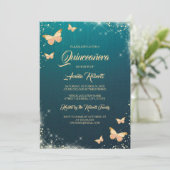 Invitation Robe papillon scintillante sarcelle dorée pour Qui (Debout devant)