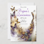 Invitation Robe papillon violet et or Fantasy Quinceañera (Devant)