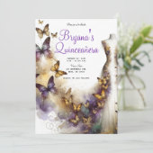 Invitation Robe papillon violet et or Fantasy Quinceañera (Debout devant)
