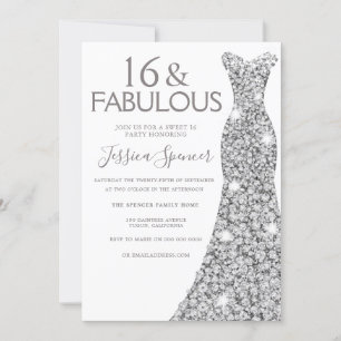 Invitation Robe Parties scintillant argent Fabulous Sweet 16