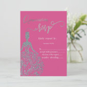 Invitation Robe Parties scintillant argent Fuschia RSVP Invit (Debout devant)